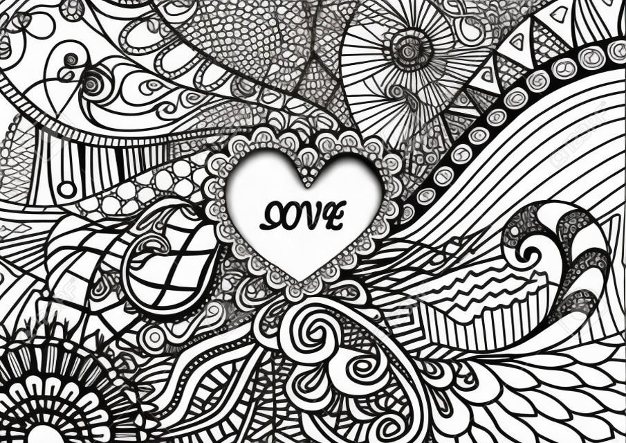 Zendoodle design of heart shape on abstract line art background design for background,wedding card,design element and adult coloring book for anti stress