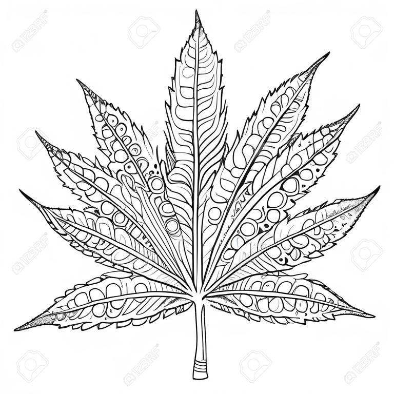 line art in Marijuana,cannabis leaf  or weed for adult coloring book,coloring page, print on product and other design element. Vector illustration