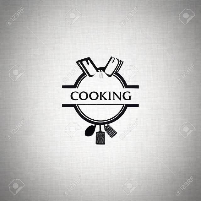 Kooklogo. Pictogram of symbool voor design menu restaurant, kookclub, voedsel studio of thuis koken, Template logo met silhouet bestek.