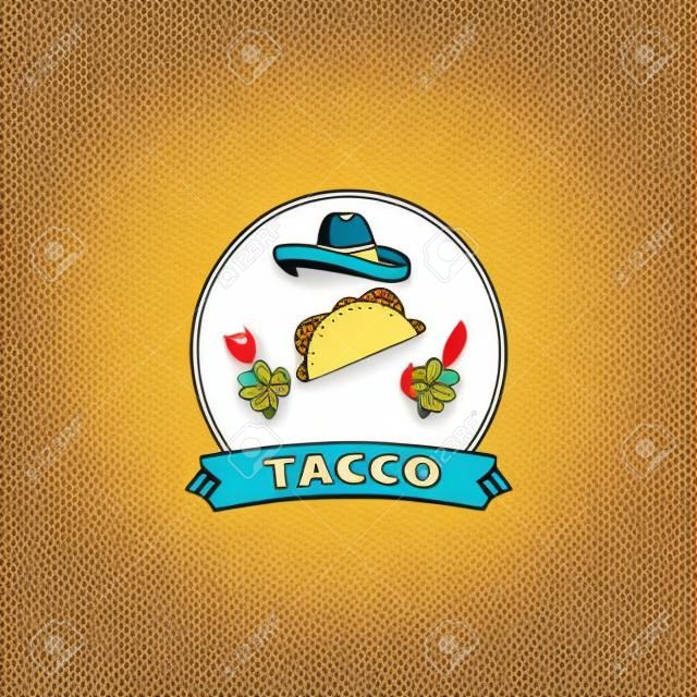 Taco vector illustration in flat style. lettering, illustration on white background. Concept for cafe, restaurant.