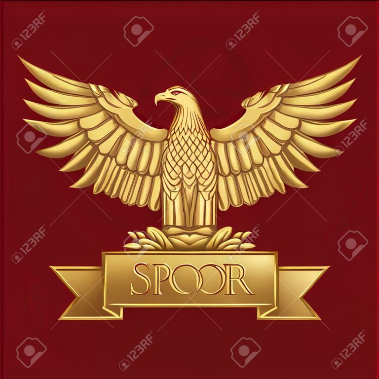 Aquila romana d'oro con la scritta SPQR - Senatus Populus Que Romanus, che in italiano significa Il Senato e il Popolo di Roma.