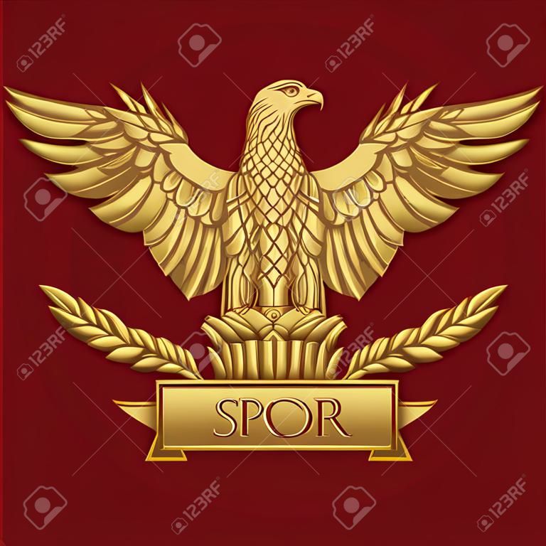 Aquila romana d'oro con la scritta SPQR - Senatus Populus Que Romanus, che in italiano significa Il Senato e il Popolo di Roma.