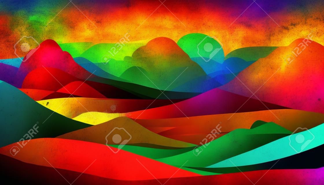 Colorful abstract mixed media grunge landscape background . Contemporary modern design. Digital art.