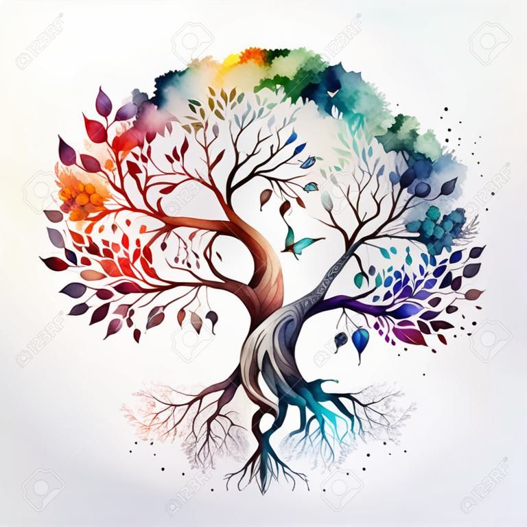 Estilo acuarela árbol de la vida árbol sagrado mitológico concepto de vida  espiritual ia generativa