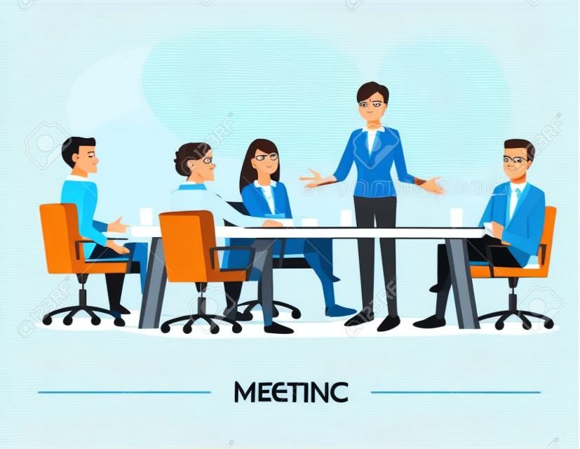 Grupo de reunião de pessoas de negócios, personagem de desenho animado de ilustração vetorial