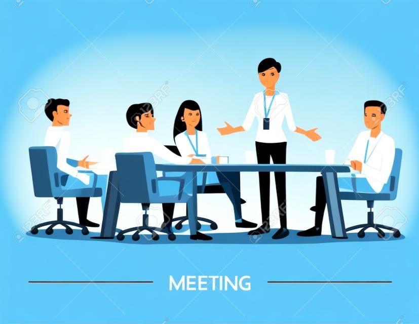 Reunión del Grupo de gente de negocios, carácter ilustración vectorial de dibujos animados