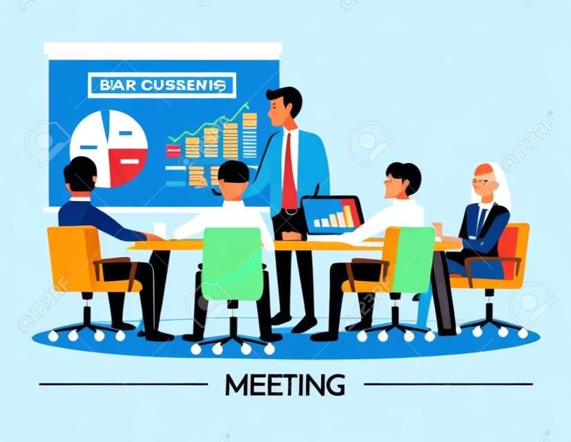 Business People Avendo Consiglio di Amministrazione, carattere vettoriale cartone animato
