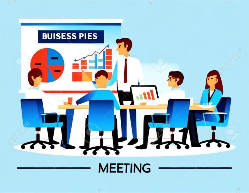 Business People Avendo Consiglio di Amministrazione, carattere vettoriale cartone animato