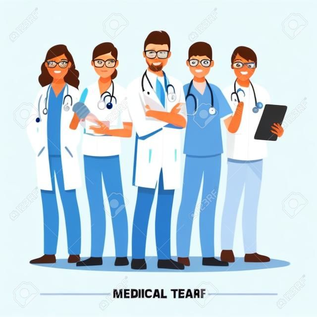 Gruppo di medici e personale, personaggio dei cartoni animati dell'illustrazione di vettore
