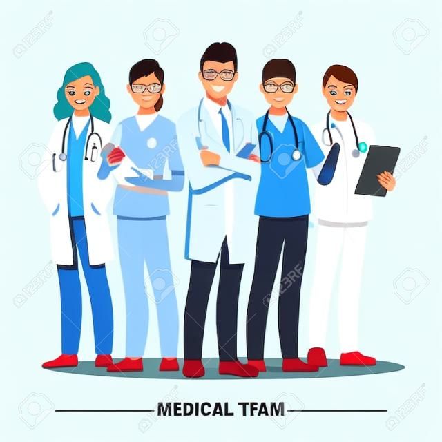 Медицинская бригада и персонал, векторные иллюстрации мультипликационный персонаж