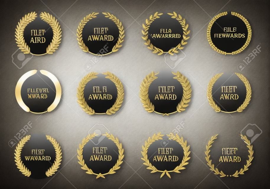 Film awards wreaths set. Film awards logo. Best award vector, award logo, winner logo, film festival nominee.Vector illustration