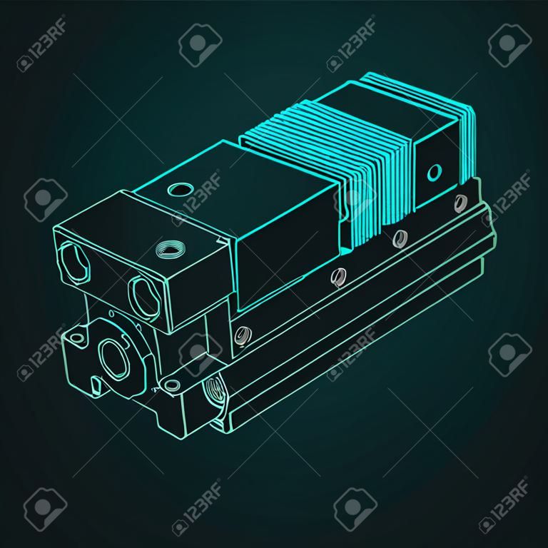 Stylized vector illustrations of blueprint of machine vice for CNC machines