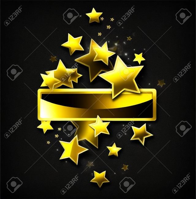 bandera negro rectangular con marco de oro adornado con estrellas de oro sobre un fondo negro