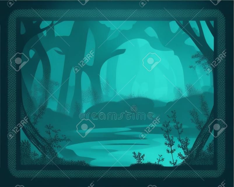 Fairy tale vector illustration. Dark forest background