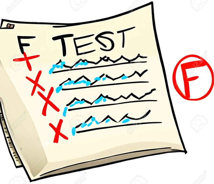 Een cartoon test met een F resultaat.