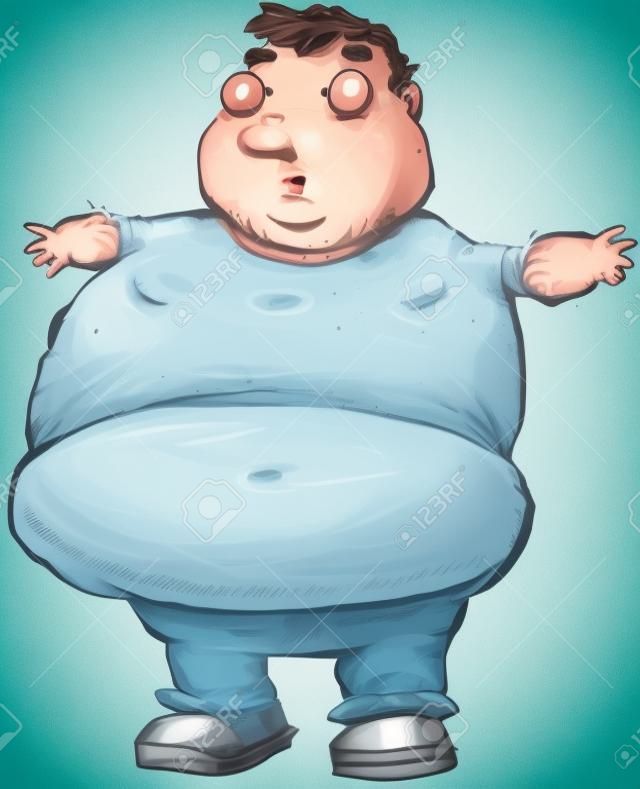 Ein übergewichtiger Mann mit einem T-Shirt, die zu eng ist.