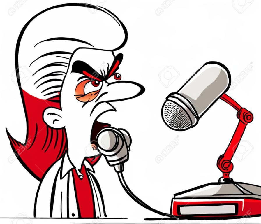 Une colère, dessin animé débat à la radio DJ se plaint à son microphone