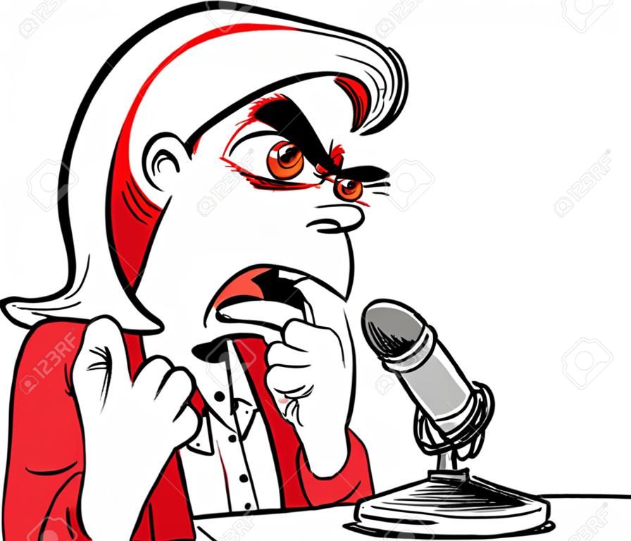 Une colère, dessin animé débat à la radio DJ se plaint à son microphone