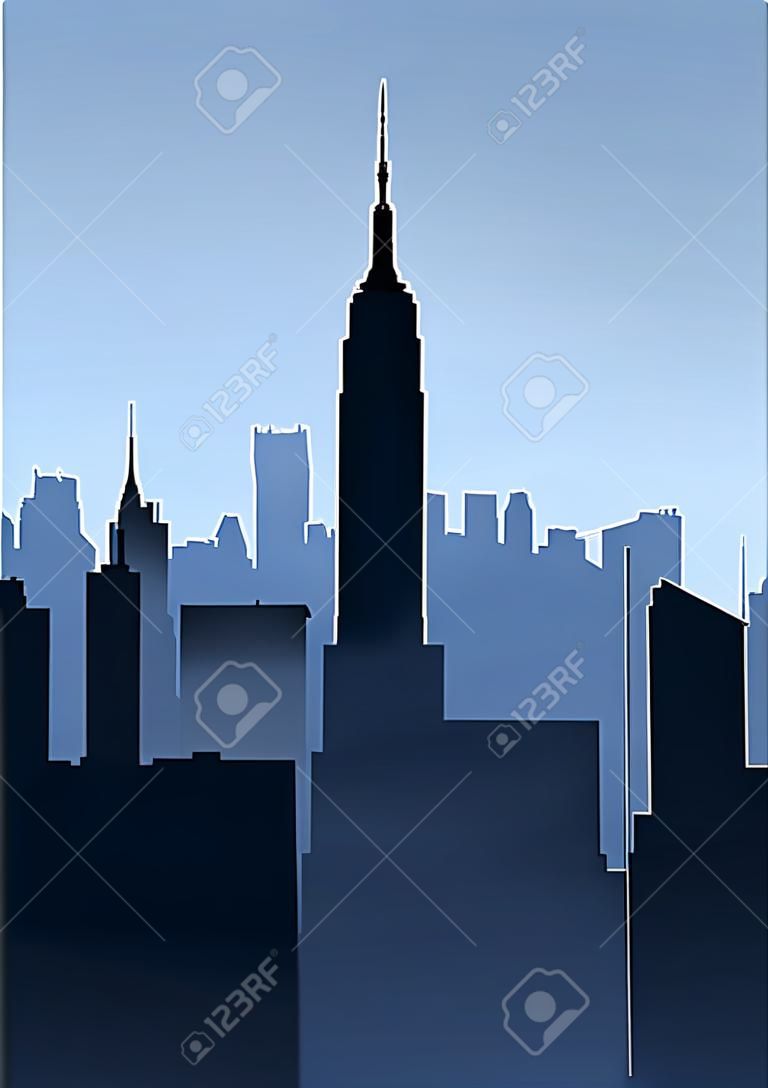 Skyline silhouette of New York City, USA.