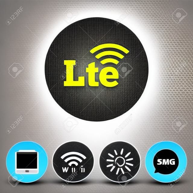 Wifi, Sms and calendar icons. 4G LTE sign icon. Long-Term evolution sign. Wireless communication technology symbol. Go to web globe.
