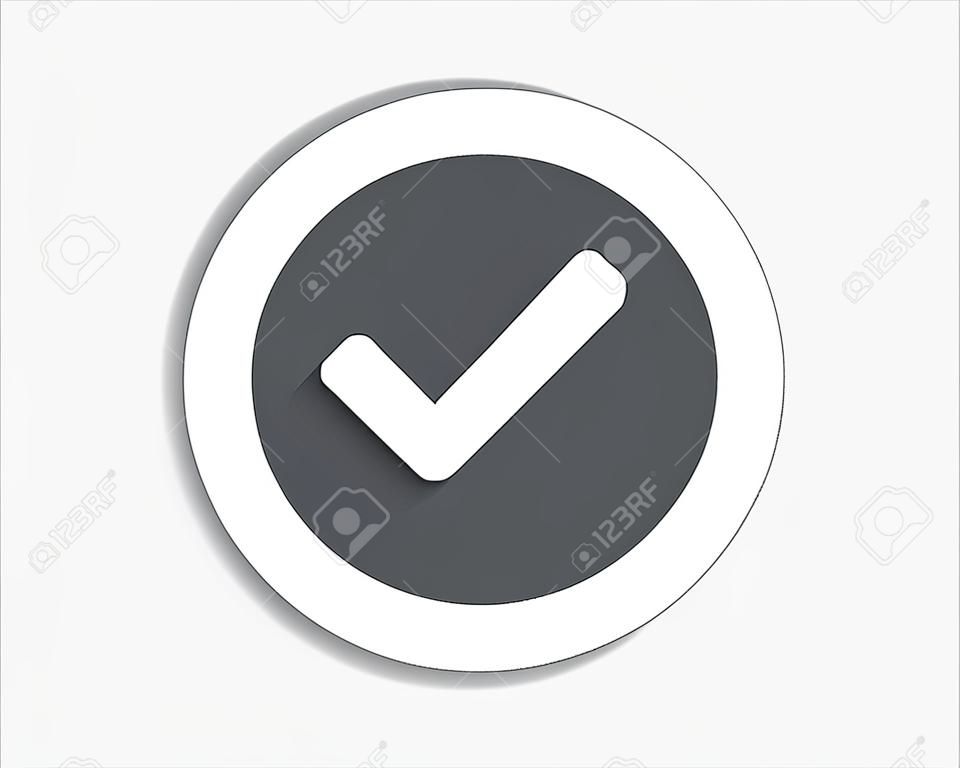 Check simple icon. Approved Tick sign. Confirm, Done or Accept symbol. Circle flat button with shadow. Vector