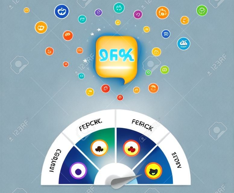Feedback design. Customer satisfaction meter with smileys. Emotions scale banner. Quality service survey. 95 percent positive feedbacks. High level business rating. Emotional intelligence. Vector