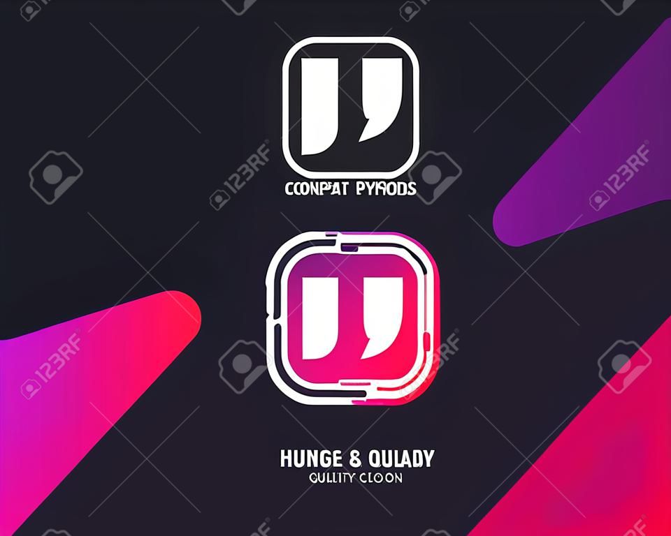 Logotype concept. Quote sign icon. Quotation mark symbol. Double quotes at the end of words. Logo design. Colorful buttons with icons. Vector