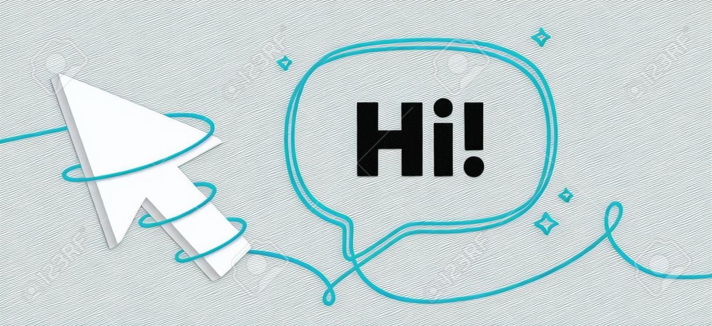 Hallo welkom label doorlopende lijn chat banner Hallo uitnodiging bieden formele groeten bericht Hallo tekstballon bericht verpakt 3D-cursor pictogram vector