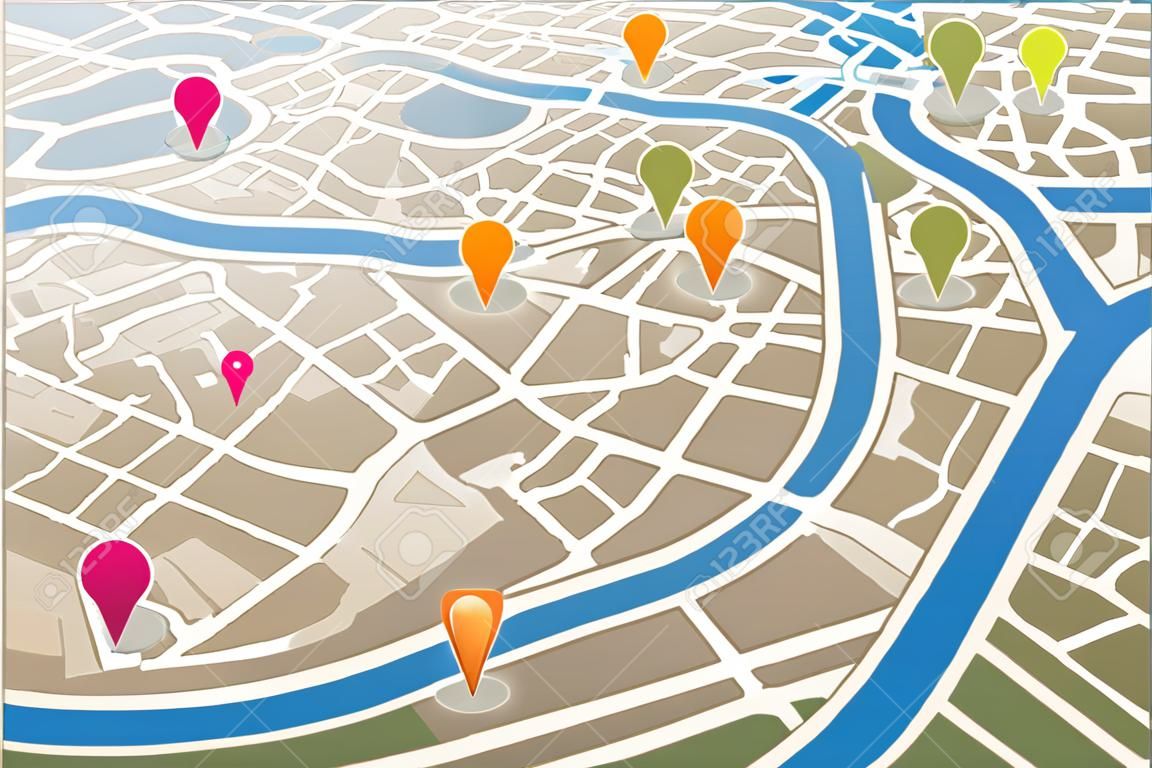 GPS 아이콘을 가진 도시지도입니다.