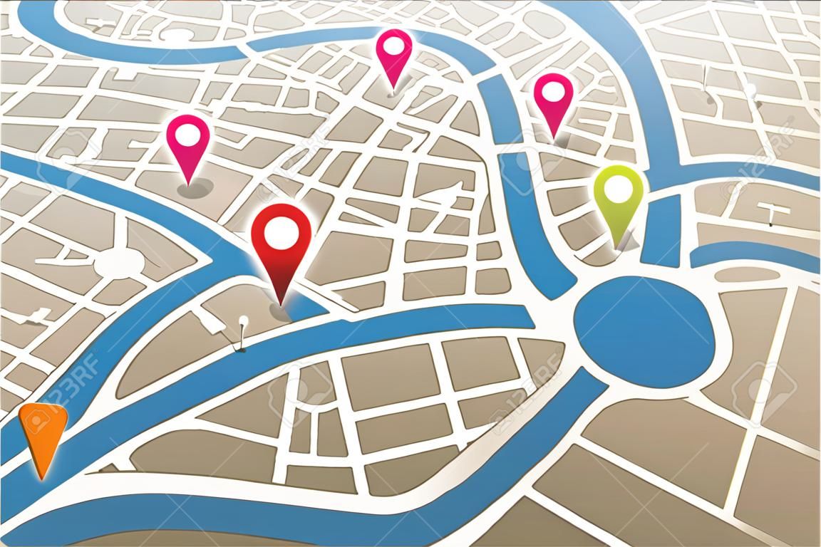 Plan de la ville avec des icônes GPS.
