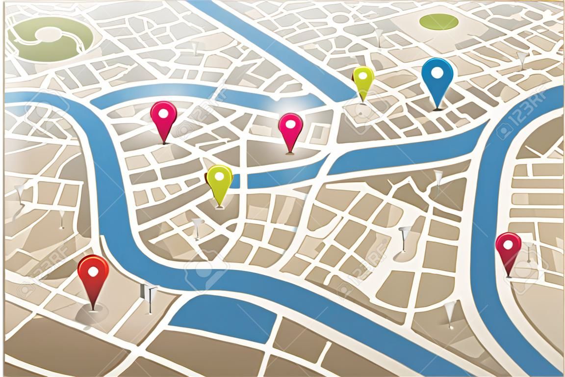 城市地圖與GPS圖標。