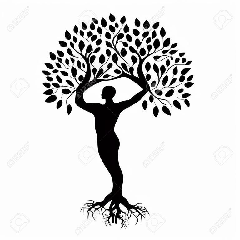 abstract human tree, person with roots, branches and leafs
