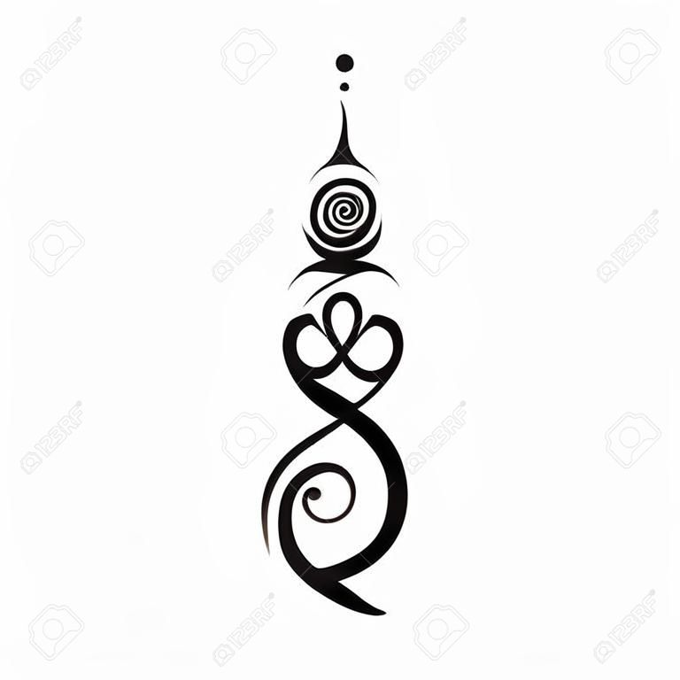 Unalome, Buddhist symbol represents lifeâ€™s path toward enlightenment.