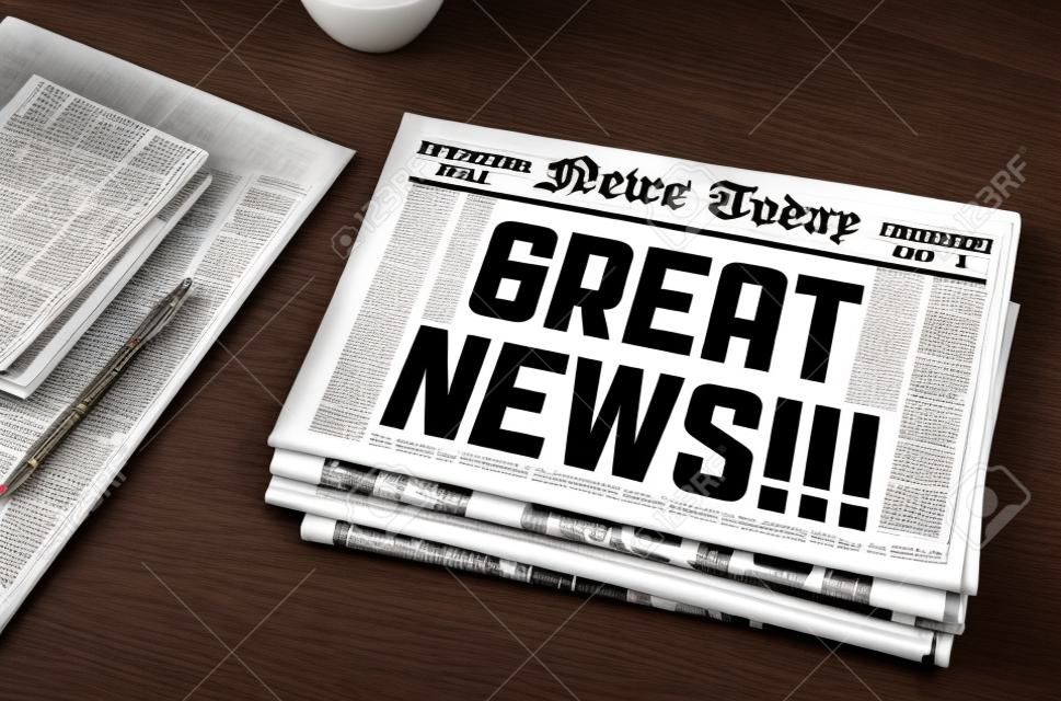 Zeitung mit heißes Thema Great news liegend auf Schreibtisch