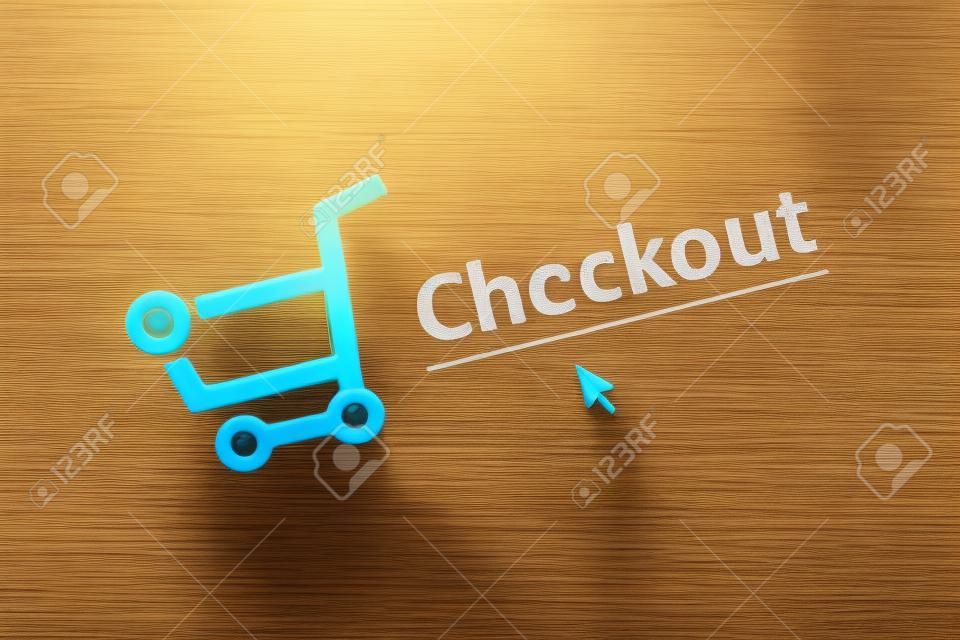 Closeup photo of shopping cart with items and checkout link on the monitor screen