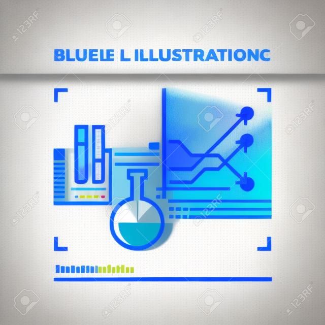 línea azul ilustración concepto de análisis de tendencias, estudios de mercado y el índice estadístico. imagen línea plana de primera calidad. línea de icono detallado con elementos gráficos de superposición y se multiplican las formas de color.