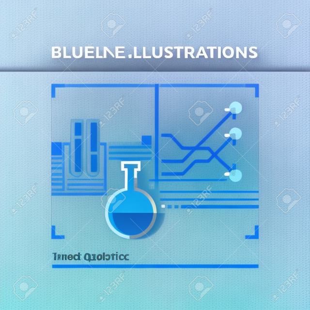 Концепция иллюстрации голубой линии аналитики тренда, исследования рынка и статистический индекс. Высокое качество изображения с плоской линией. Подробные элементы графических элементов линии с наложением и умножением цветовых форм.