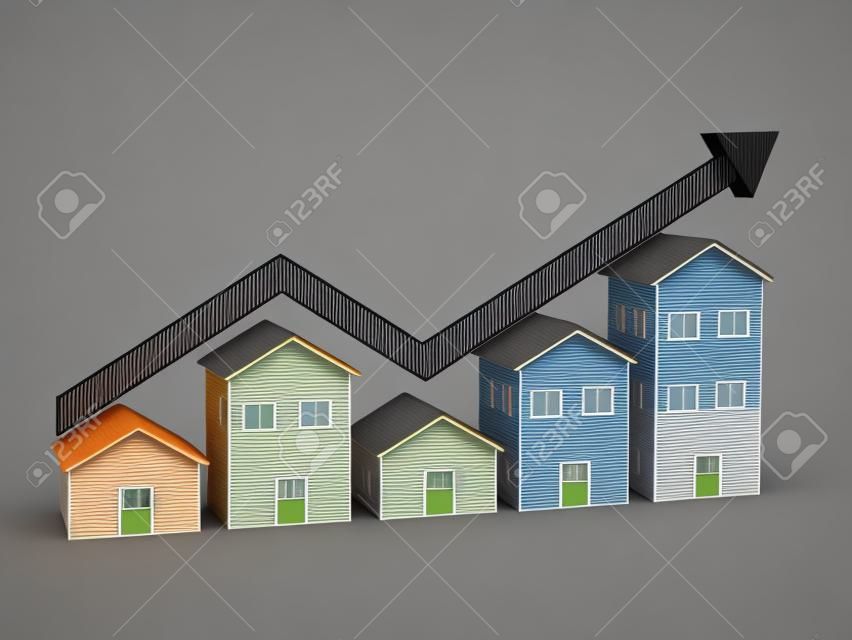Growing chart over houses 3d