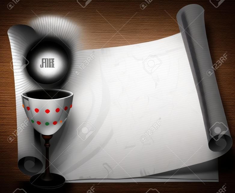 Religion Cup and Host on Paper Background