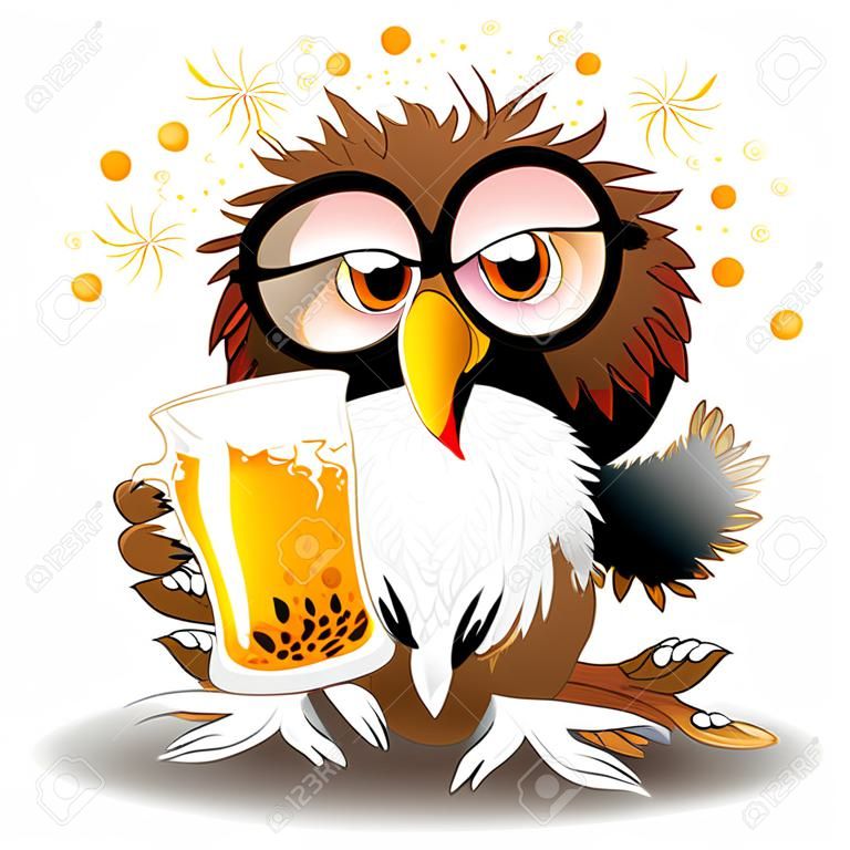 Drunk Owl Fun Cartoon