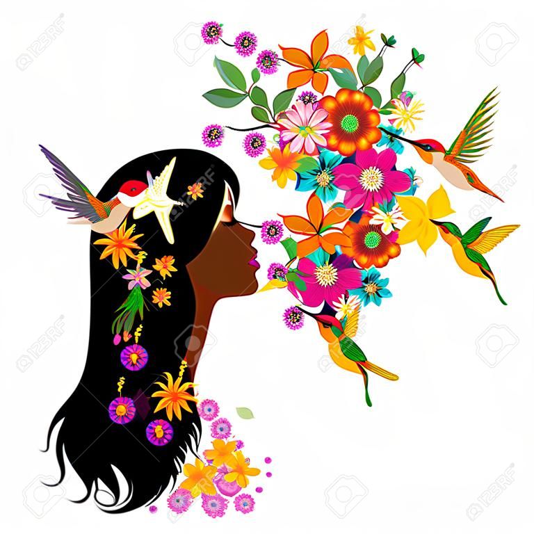 Hummingbird Kuss auf Blumenmädchen