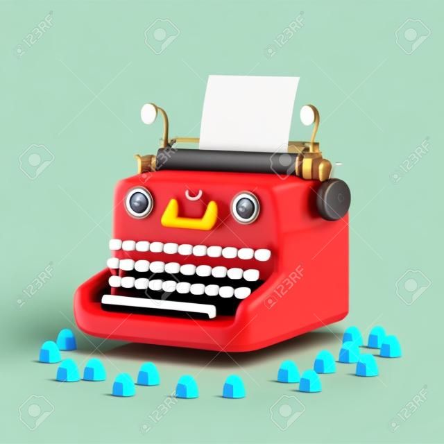 Cute & whimsical 3D typewriter icon character perfect for writing, literature projects, website icons, app buttons, marketing materials. Adorable cartoon-like design, cheerful