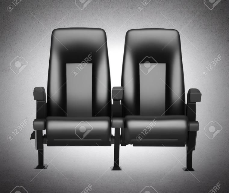 影院座椅隔絕在白色背景，電影的座位