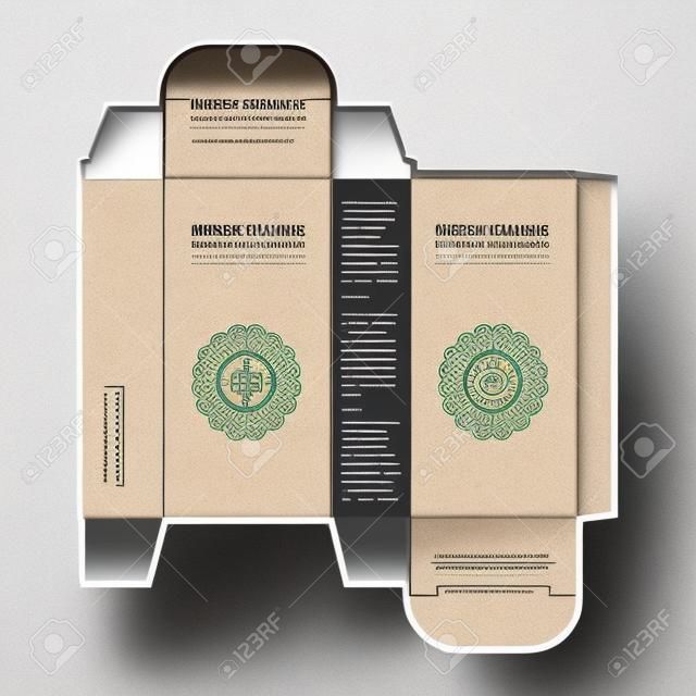Idea della scatola di imballaggio della medicina, concetto di modello di imballaggio, modello per scopi aziendali, posizionare il testo e i loghi e pronto per la stampa.