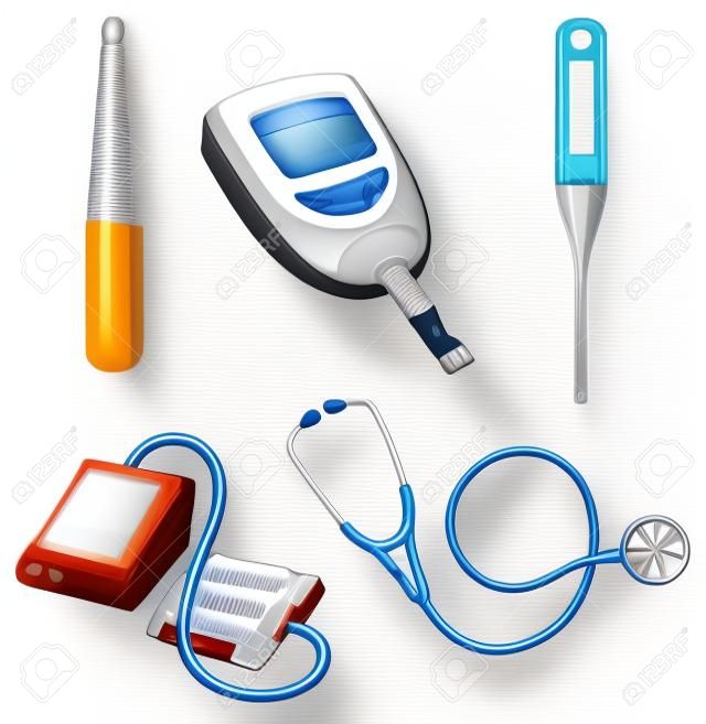 Illustration des différents instruments médicaux sur fond blanc