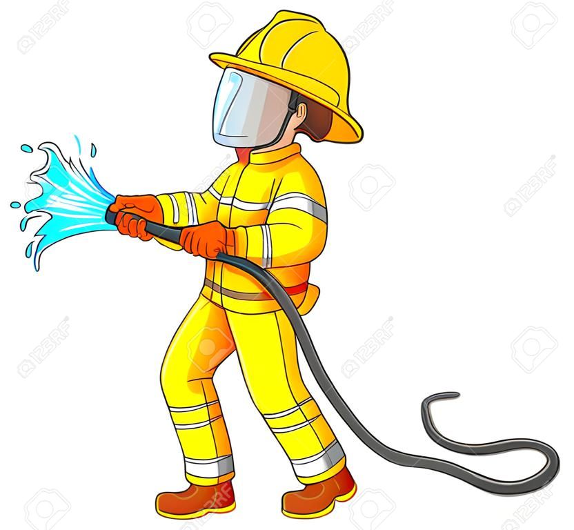 白い背景の上消防士のシンプルな描画のイラスト