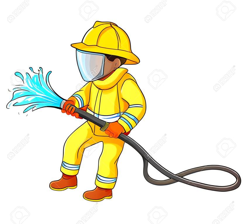 Ilustración de un simple dibujo de un bombero en un fondo blanco
