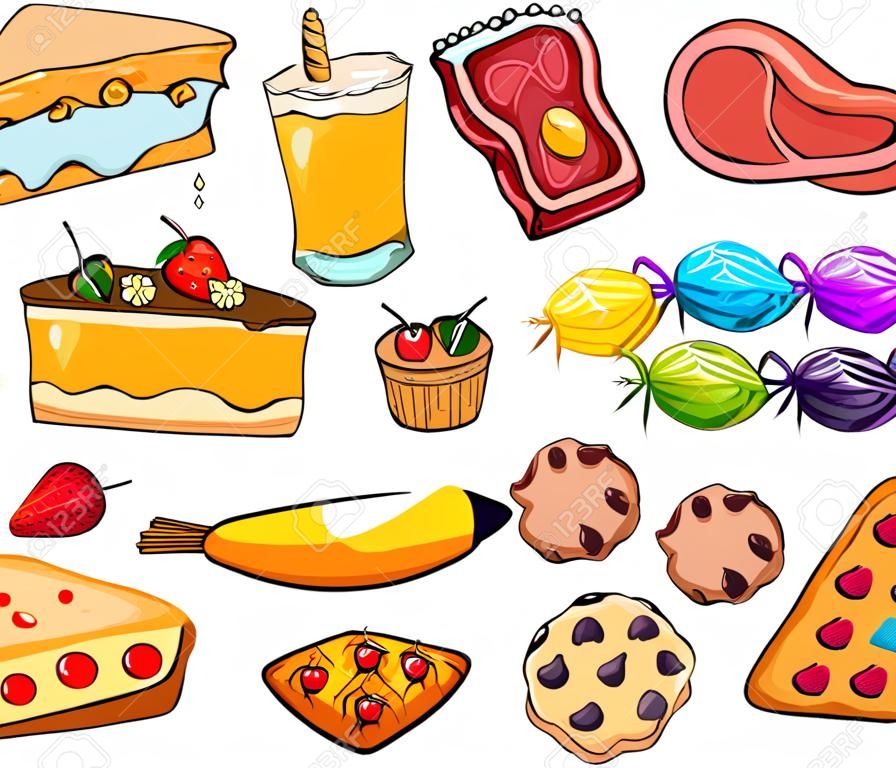 Verschiedene Arten von Lebensmitteln und Dessert