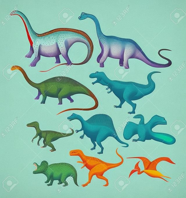 Különböző típusú dinoszauruszok illusztráció