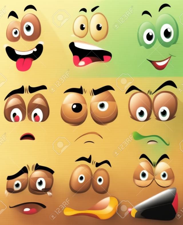 Molti tipi di espressioni facciali illustrazione